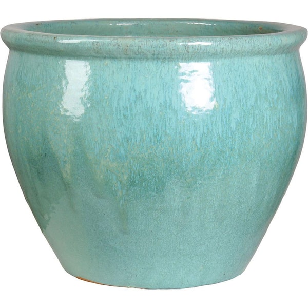 Unbranded 20 in. Caribbean Blue Ceramic Fishbowl