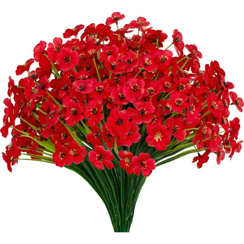 14 in. Red Indoor/Outdoor Artificial Birch Flowers UV Resistant 15 Bundles