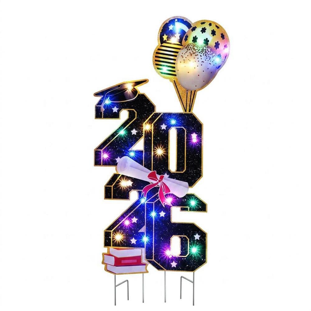 Black Plastic 36.6 Inch Graduation Yard Sign Outdoor Congrats Lawn Decor with LED Lights, Metal Stakes, 1-Pack price history on PriceWatchPro