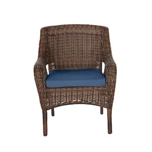 Cambridge Brown Wicker Outdoor Patio Dining Chair with CushionGuard Sky Blue Cushions (2-Pack)