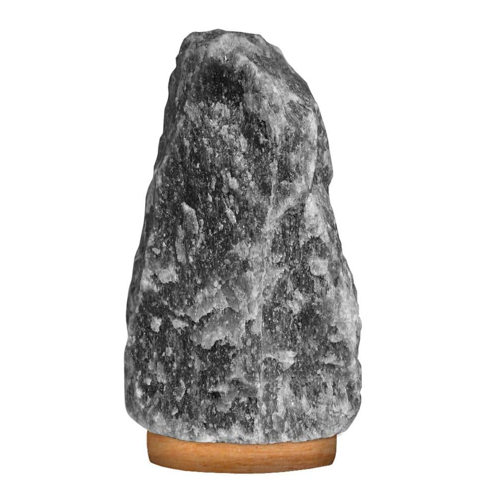 Natural Grey Himalayan Salt Lamp – Hand-Carved Rock Salt Night Light, Wood Base, Dimmer Switch, 3 Bulbs, UL-Certified, Gift Box