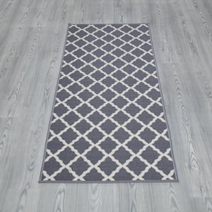 Glamour Collection Non-Slip Rubberback Moroccan Trellis Design 2x6 Indoor Runner Rug, 2 ft. 2 in. x 6 ft., Gray