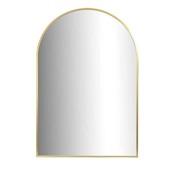 Unbranded 24 in. W x 32 in. H Arched Framed Freestanding Bathroom Vanity Mirror in Gold for Bathroom, Living Room