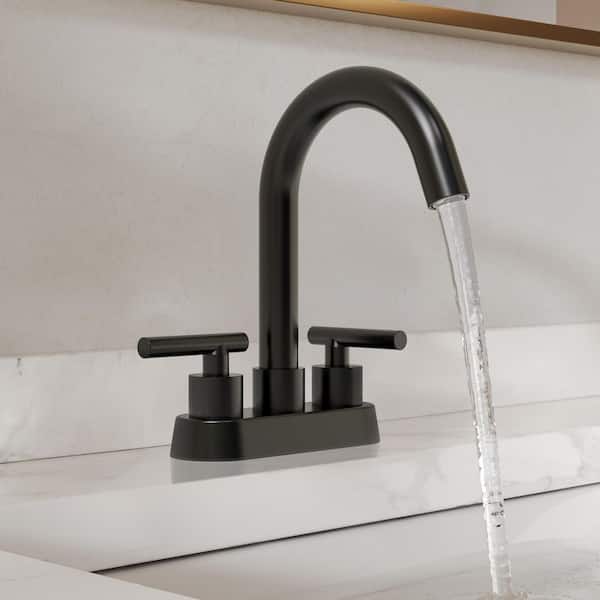 4 in. Waterfall Centerset Double Handle High Arc Bathroom Faucet 1.0 GPM in Matte Black Valve Included