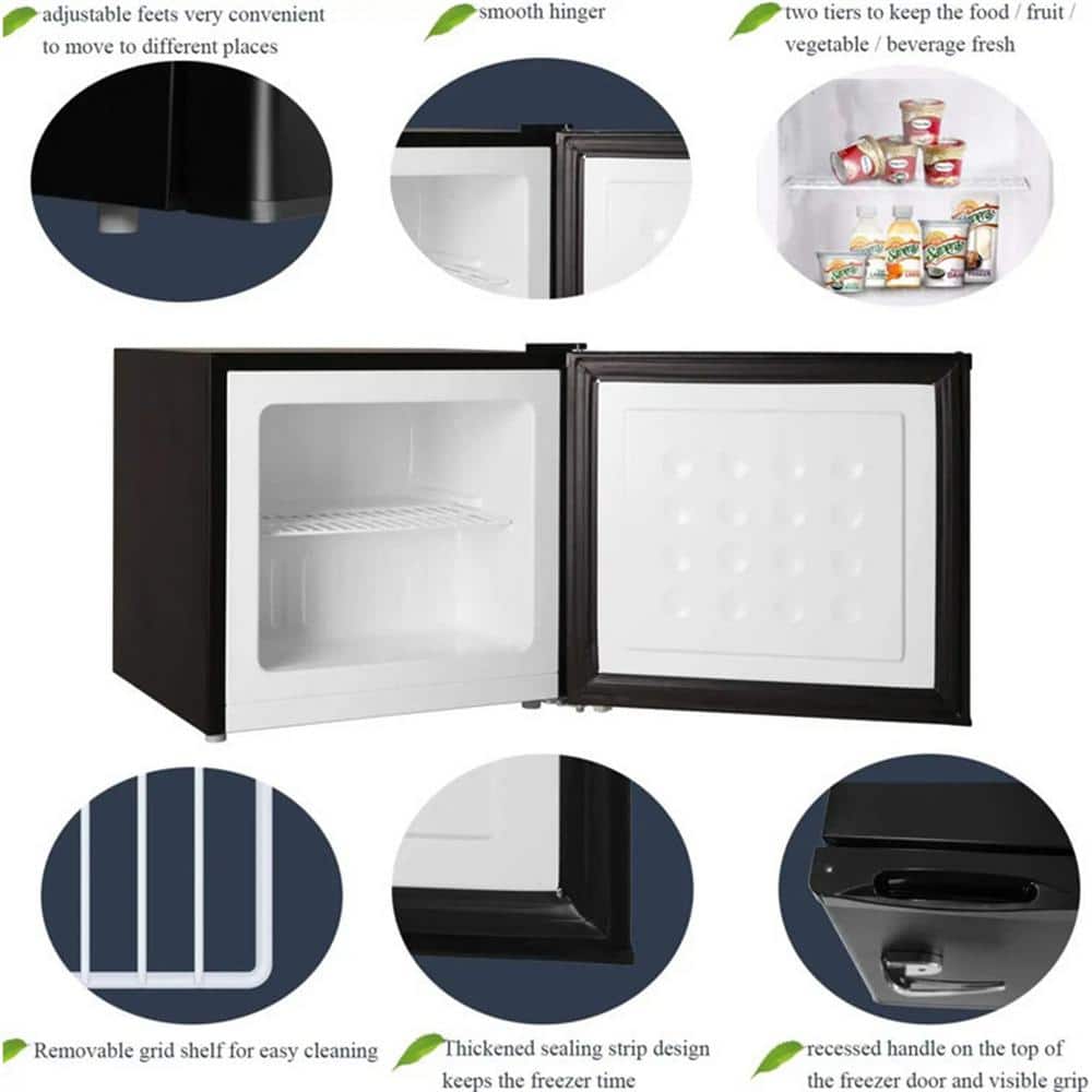 Compact Black Stainless Steel Upright Mini Freezer with Adjustable Shelves