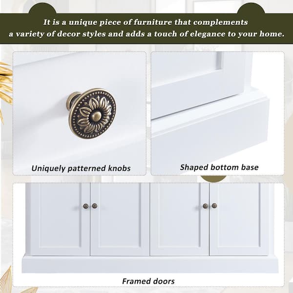 Runesay 60 in. W x 15.7 in. D x 33.9 in. H White MDF Ready to Assemble Kitchen Cabinet Sideboard with 2 Drawers and 4 Doors