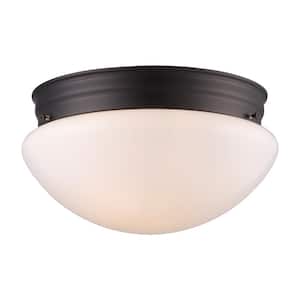 Dash 10 in. 2-Light Oil Rubbed Bronze Flush Mount Ceiling Light Fixture with Opal Glass