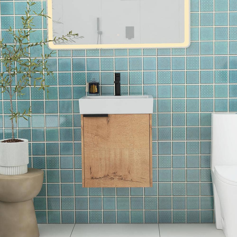 19 in. W x 15 in. D x 23 in. H Wall Mounted Single Sink Bath Vanity in Imit