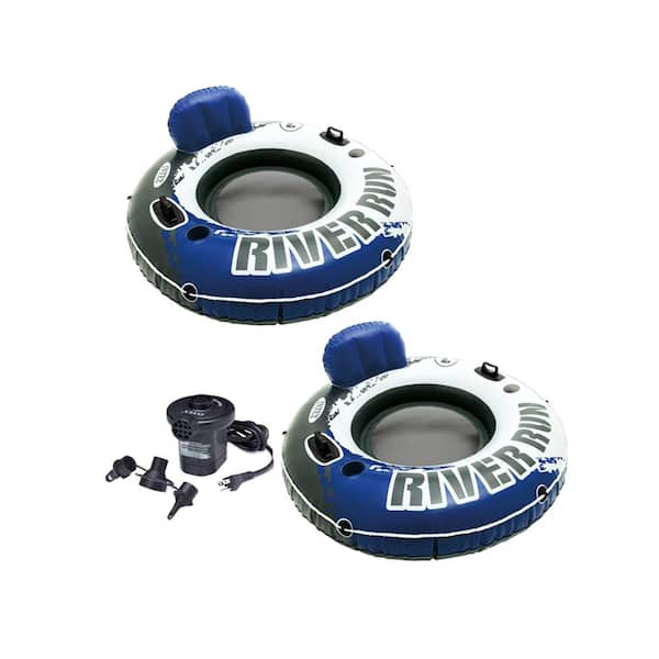 Intex River Run I Inflatable Floating Tubes (Set of 2) and Quick Fill Air Pump