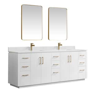 San 84 in. W x 22 in. D x 33.8 in. H Double Bath Vanity in White with White Grain Composite Stone Top and Mirror