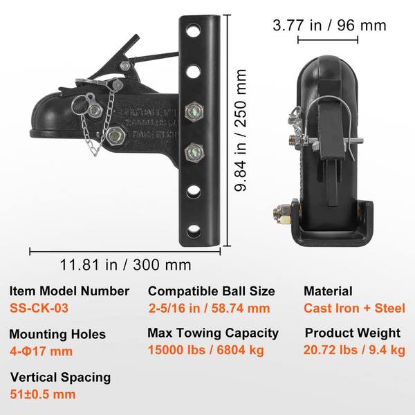 thumbnail image 2 of 2-5/16" Adjustable Trailer Coupler – Heavy Duty 14,000 Lb Capacity Channel Mount 2 of 4