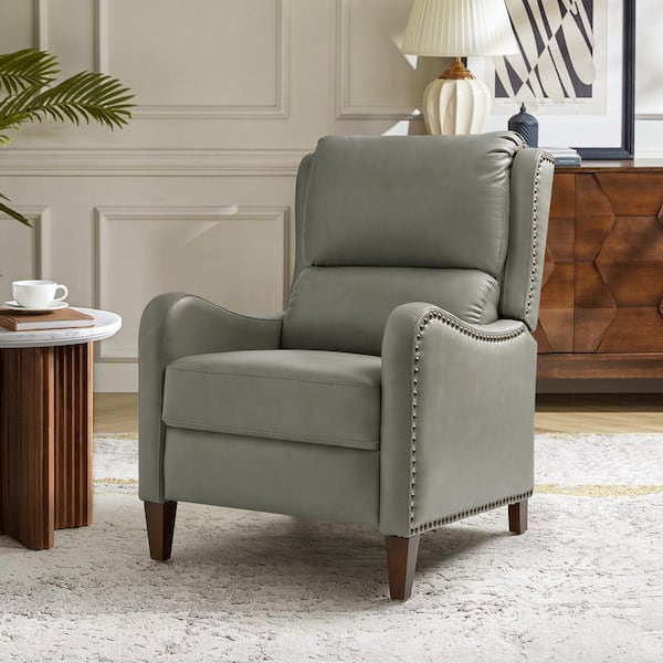 Hyde Modern Retro Cigar Genuine Leather Recliner with Nailhead Trim-Dove