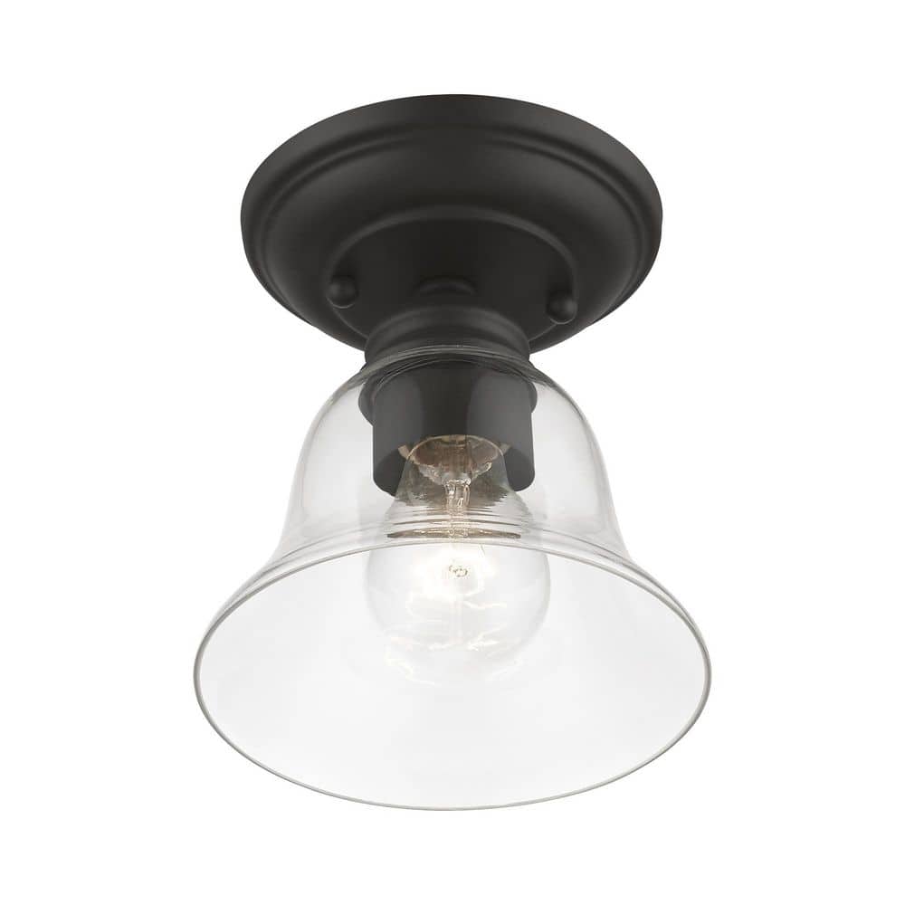 Black Semi-Flush Mount Light with Clear Glass Shade