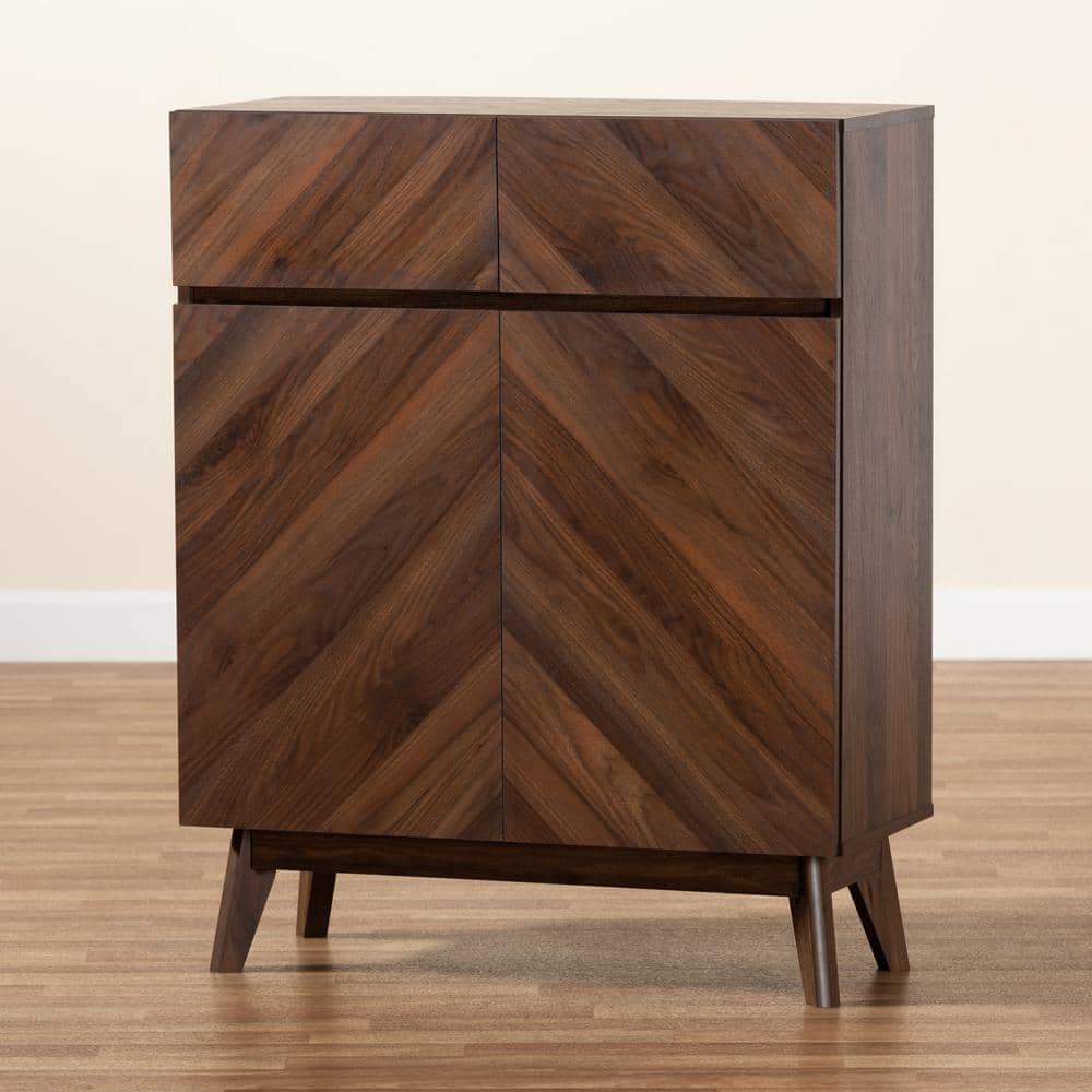 Hartman Walnut Brown Finished Wood Mid-Century Modern Shoe Cabinet
