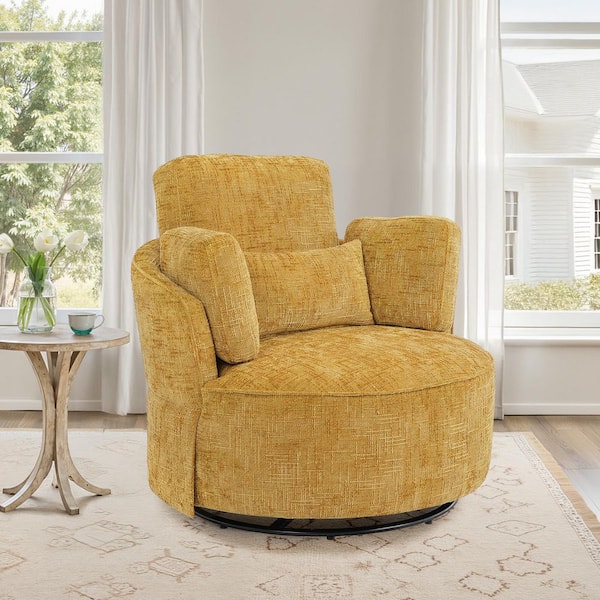 OrangeOne Noah Ginger Chenille Upholstered Swivel Chair Metal Base