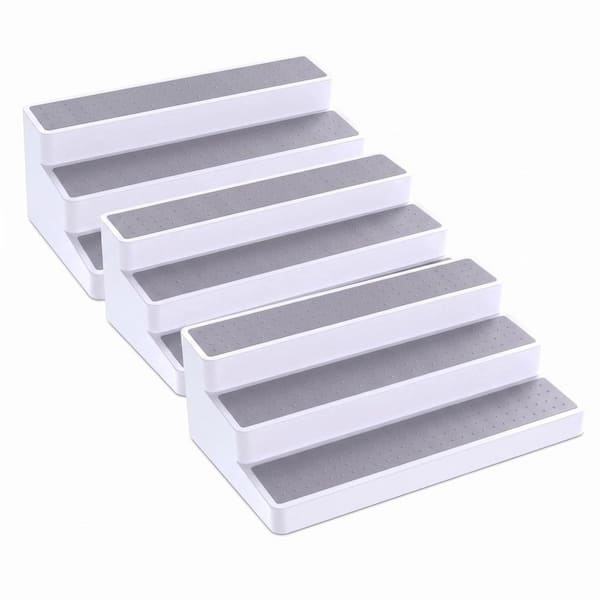 3 Shelf White Cabinet Pantry Countertop Mount Spice Rack Organizer 3 Pack Non-Slip Plastic Kitchen Shelf
