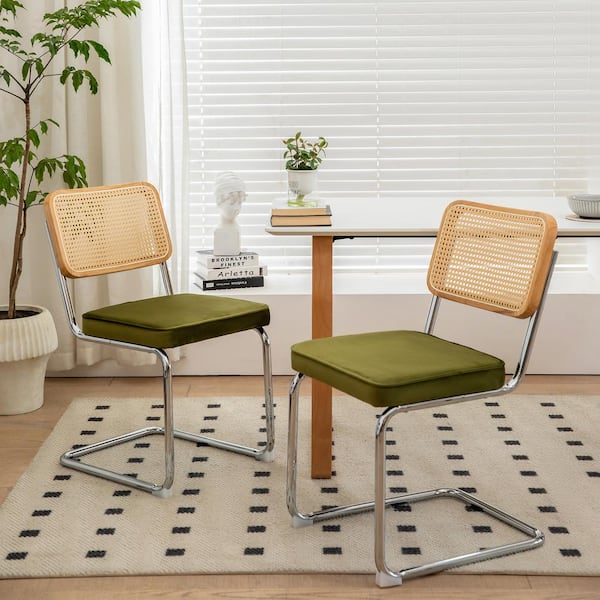 Unbranded 2 Pieces Metal Outdoor Dining Chair with Olive Green Cushion, Modern Mid Century Breuer Designed Chairs