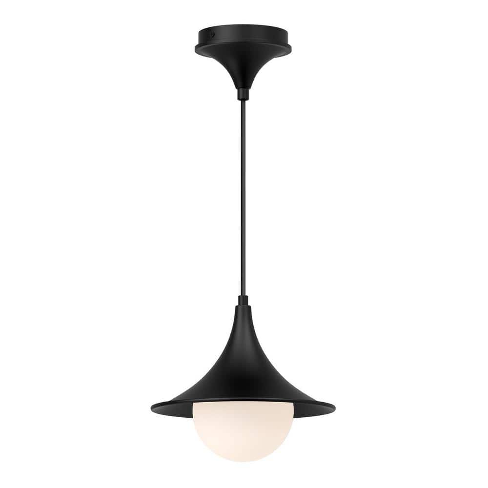 Fuji Mini Globe Pendant Light in Matte Black with Opal Glass