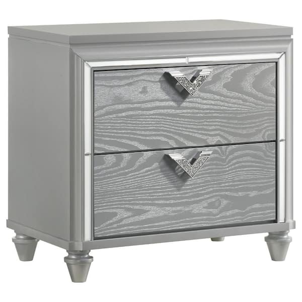 Benjara Haley Silver 2 Drawer 18.25 in. W Nightstand