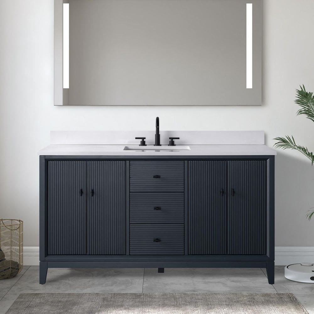 60 in. W x 22 in. D Single Sink Freestanding Vintage Spruce Blue Bath Vanity Cabinet with White Engineered Marble Top price history on PriceWatchPro