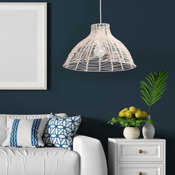 Verena 1-Light White Pendant With Woven Shade