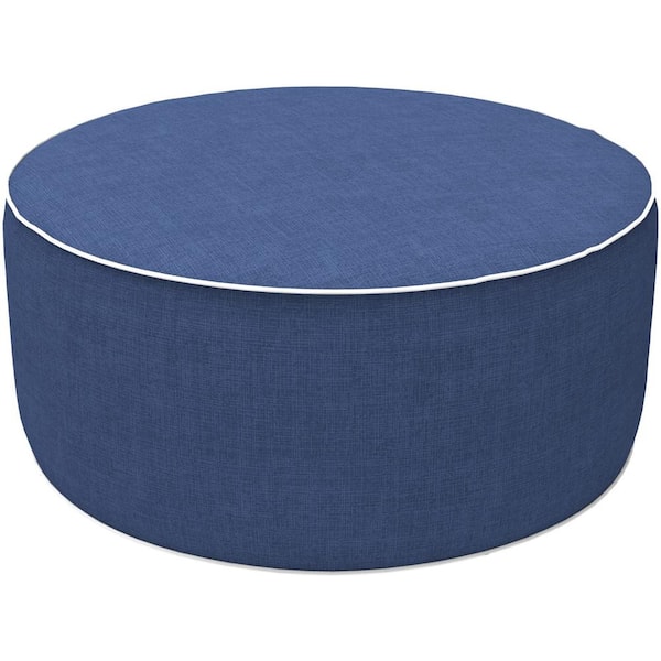 Angel Sar 21 in. Round Plastic Outdoor Inflatable Ottoman with Handle for Patio Garden Camping, Navy Blue