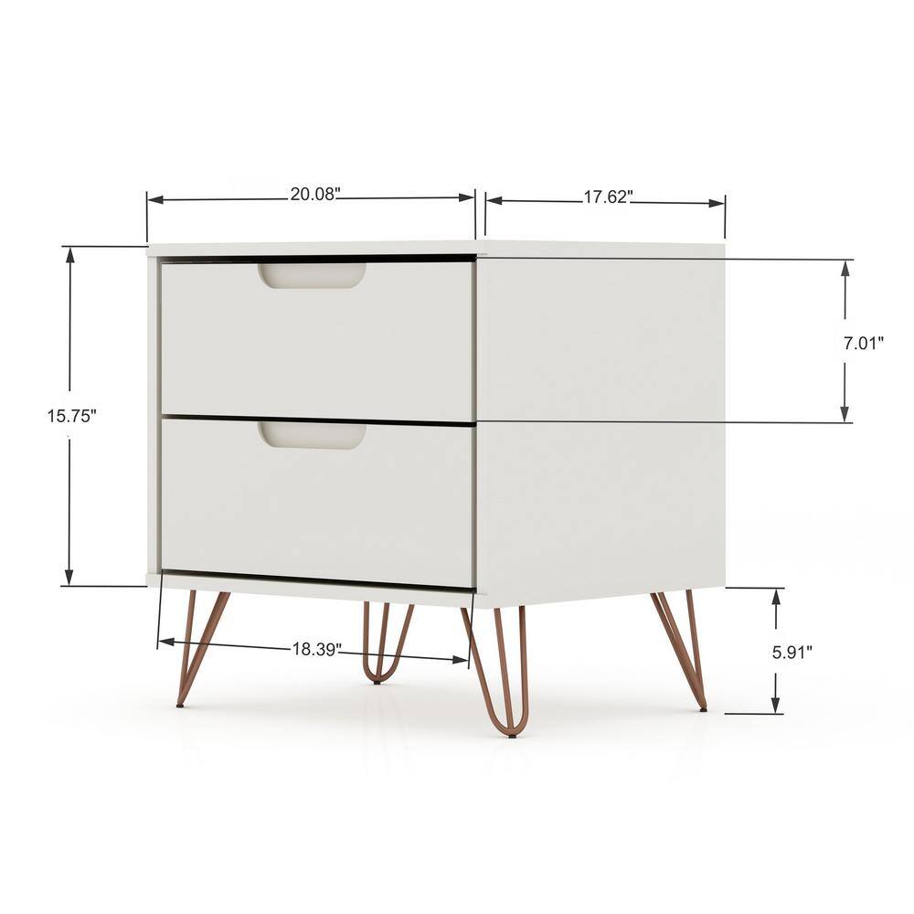 Rockefeller Mid-Century Off White Nightstand Pair with Metal Legs