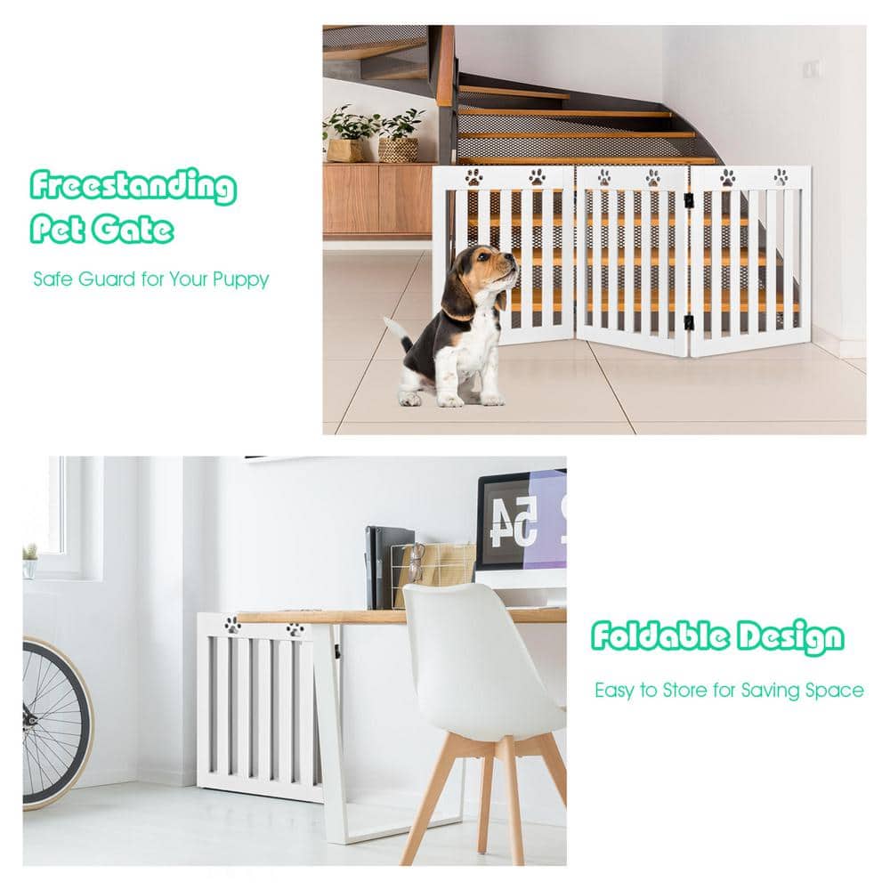 24 Inch White Folding Freestanding Metal Dog Gate