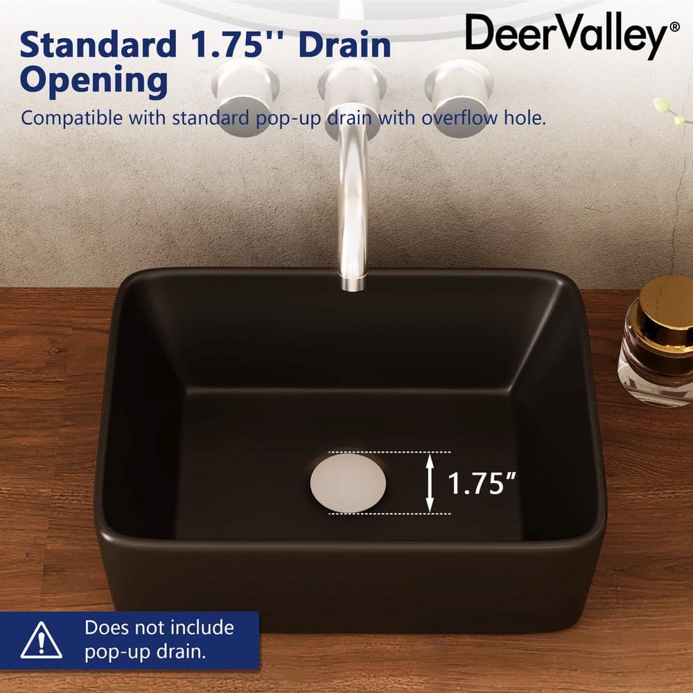 Black Ceramic Rectangular Vessel Bathroom Sink, 16'' x 12''