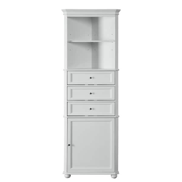 Hampton Harbor 23 in. W x 13 in. D x 68 in. H White Freestanding Linen Cabinet