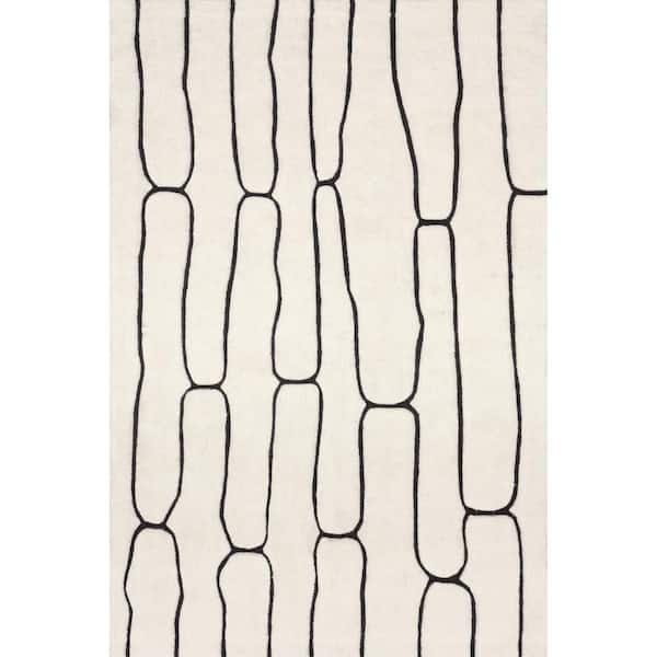 Nazco Abstract New Zealand Wool Charcoal 4 ft. x 6 ft. Indoor/Outdoor Patio Rug