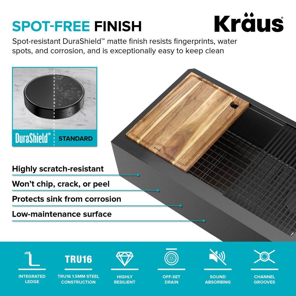 Kore 33" Black Stainless Steel Farmhouse Single Bowl Kitchen Sink