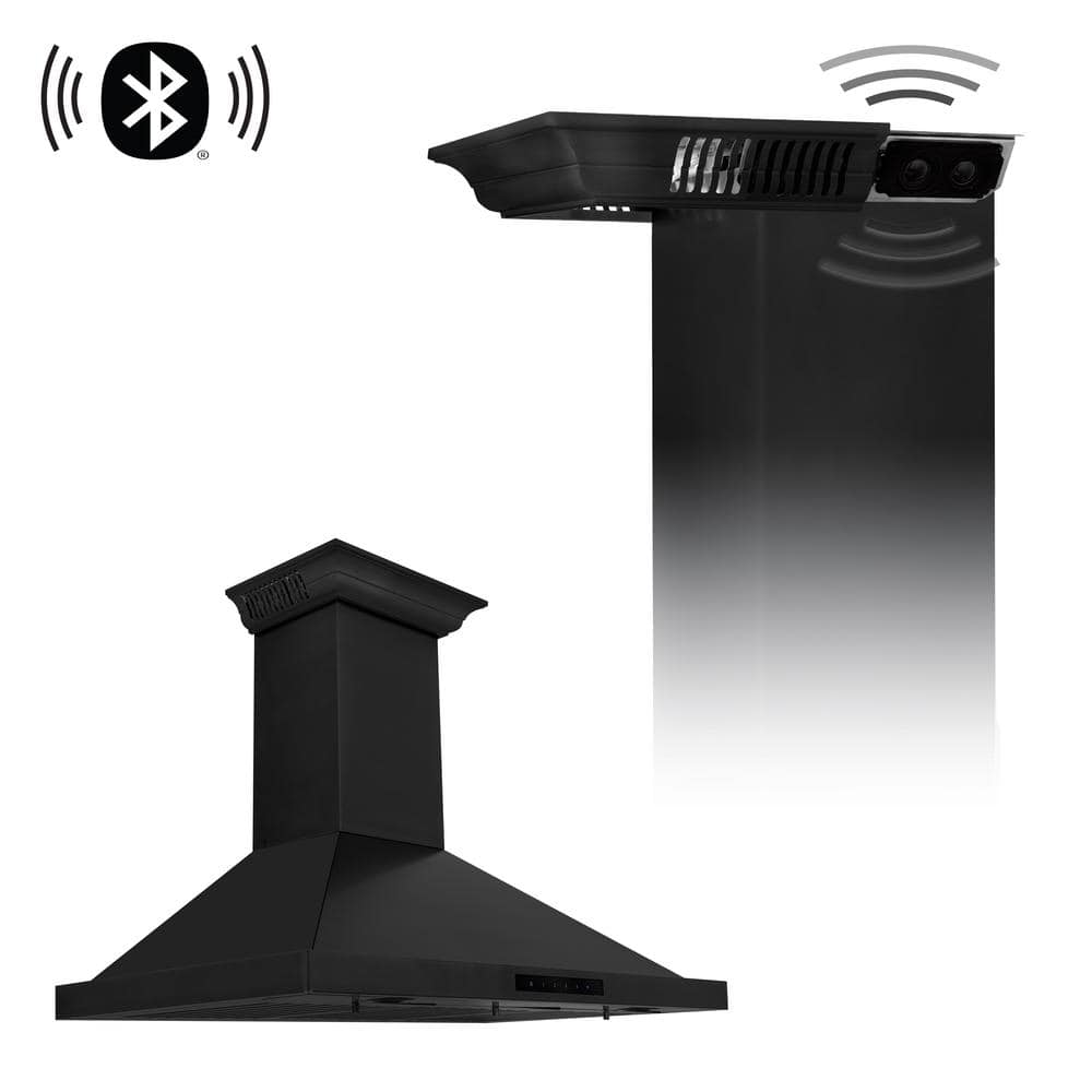 36 in. 400 CFM Convertible Vent Wall Mount Range Hood with Crown Molding in Black Stainless Steel