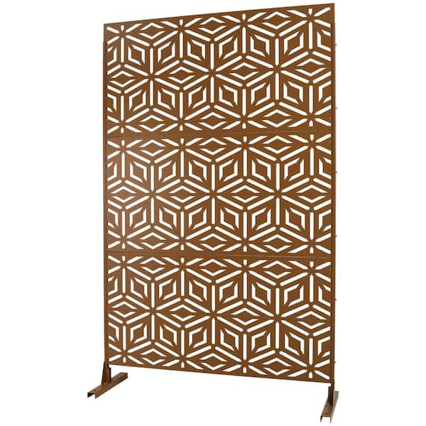 JimsMaison 76 in. H x 48 in. W Steel Garden Fence Freestanding Outdoor Privacy Screen in Brown