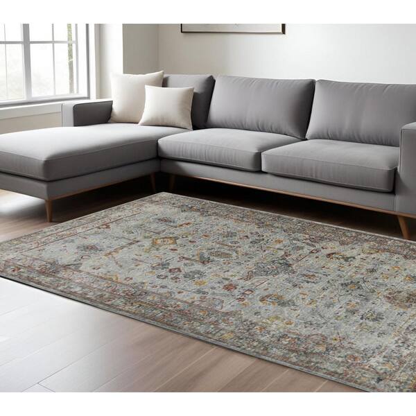 8 ft. x 11 ft. Gray Rust and Brown Medallion Area Rug