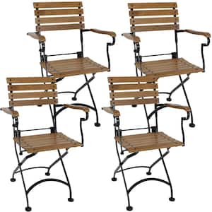 Folding Chestnut Wood Outdoor Dining Armchair (Set of 4)