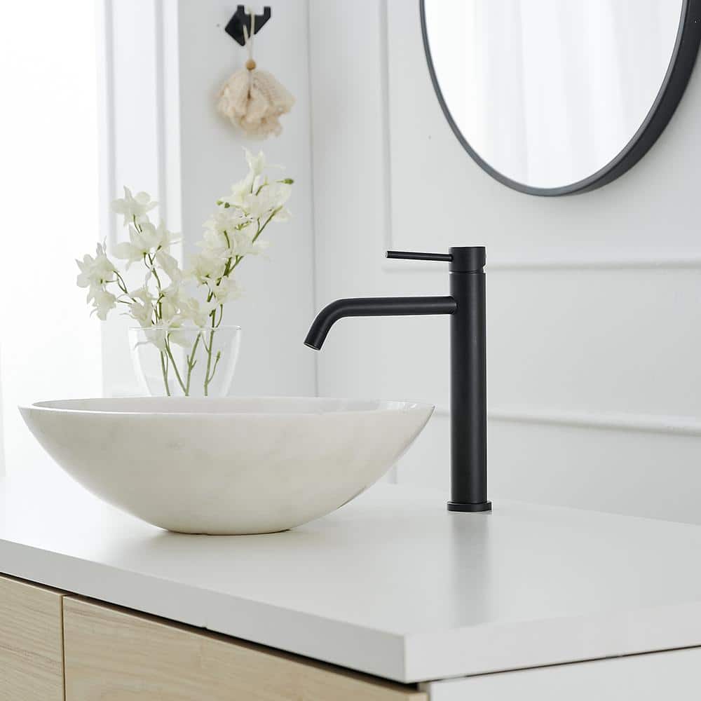 Matte Black Single Handle Vessel Sink Faucet with Drain Assembly