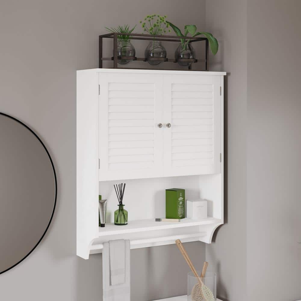 White Engineered Wood Wall-Mounted Bathroom Organizer with Shutter Doors