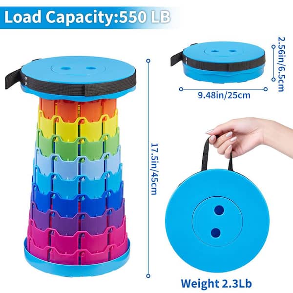 Telescoping Folding Stool, Camping Chair with Adjustable Height - Lightweight Collapsible Seat for Outdoor Red Top