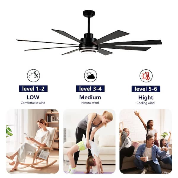 72" 8-Panel Plywood Reversible Blades Ceiling Fan with Light Kit, 3-Color Dimmable LED, DC 6-Speed, Remote