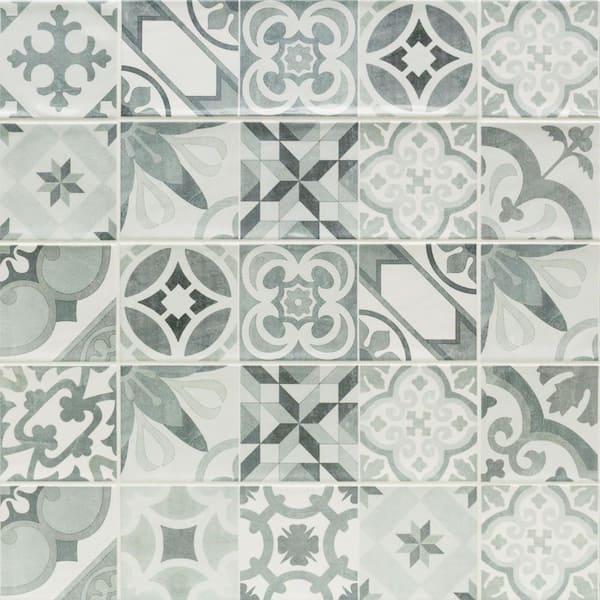 Ivy Hill Tile Pier Cold Deco Encaustic 4 in. x 0.24 in. Polished Ceramic Subway Wall Tile Sample
