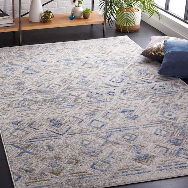 Palma 2 ft. x 4 ft. Beige/Light Blue Distressed Abstract Area Rug