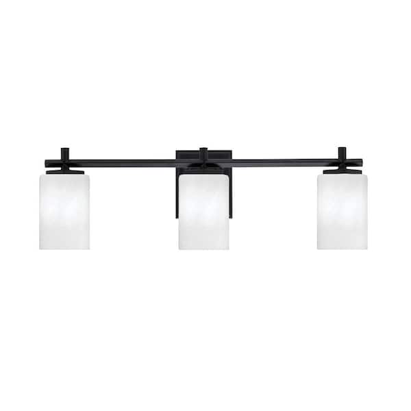 Unbranded Bridgewater 25 in. 3 Light Vanity Light Matte Black with 4 in. White Marble Glass Shades, No Bulbs Included