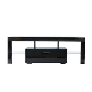 14 in. Modern Wood Black TV Stand with LED Lights, TV Cabinet with UV High Glossy Coated for Living Room or Bedroom