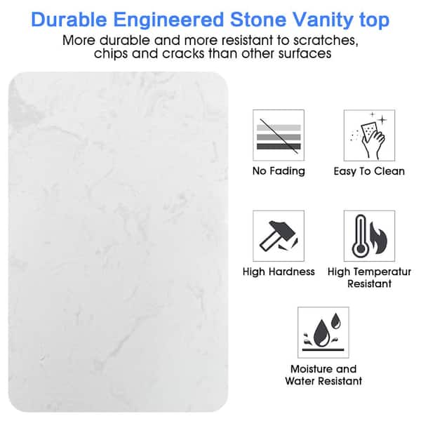 YASINU 36 in. W x 22 in. D Engineered Stone Composite White