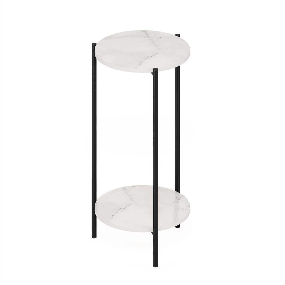 Marble White Round 2-Tier Side Table with Metal Legs