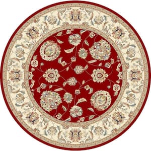 Judith Red/Ivory 5 ft. x 5 ft. Round Indoor Area Rug