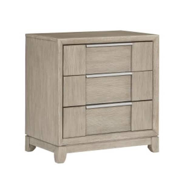 Benjara 28 in. Beige 3-Drawers Wooden Nightstand