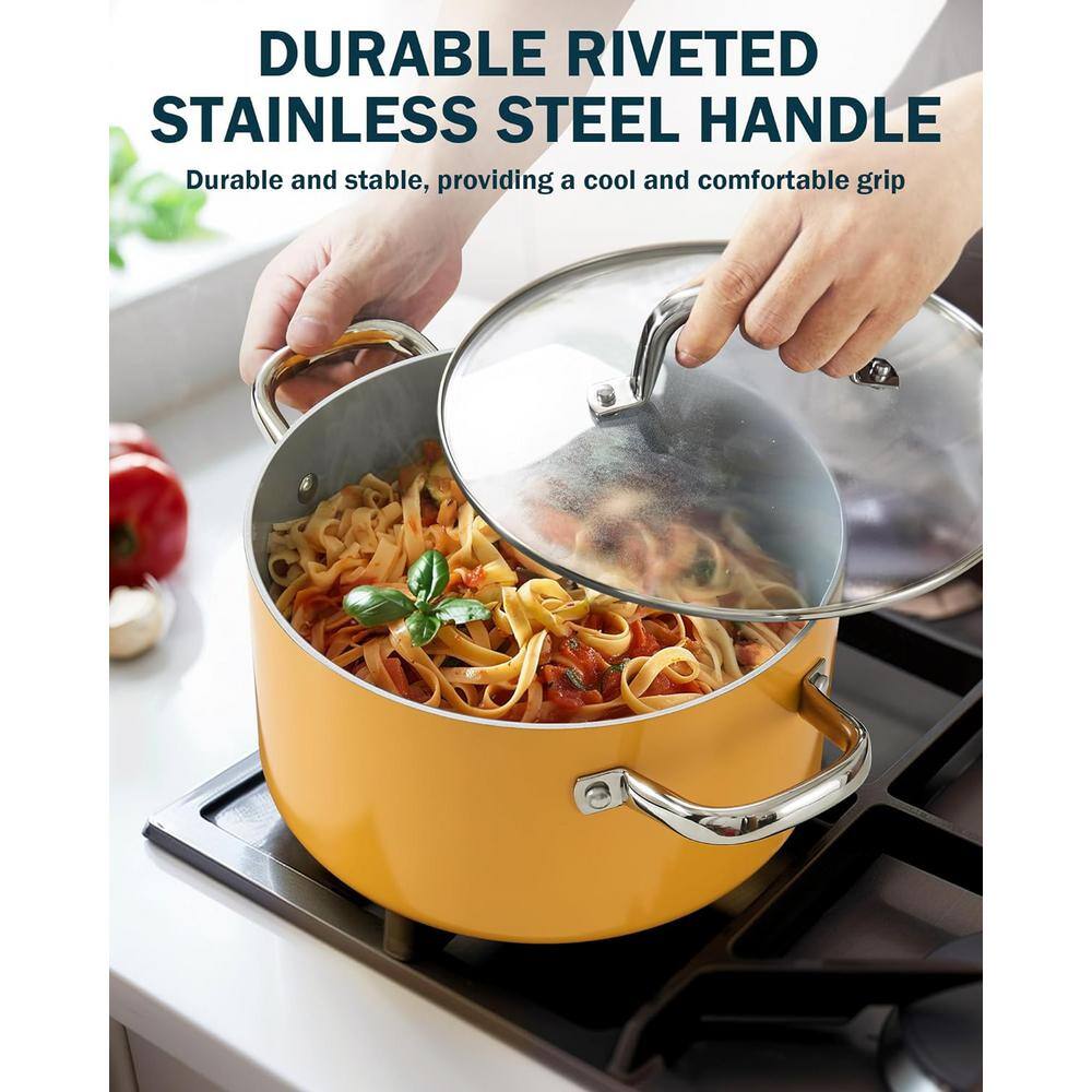Yellow 6-Quart Aluminum Nonstick Stockpot with Glass Lid