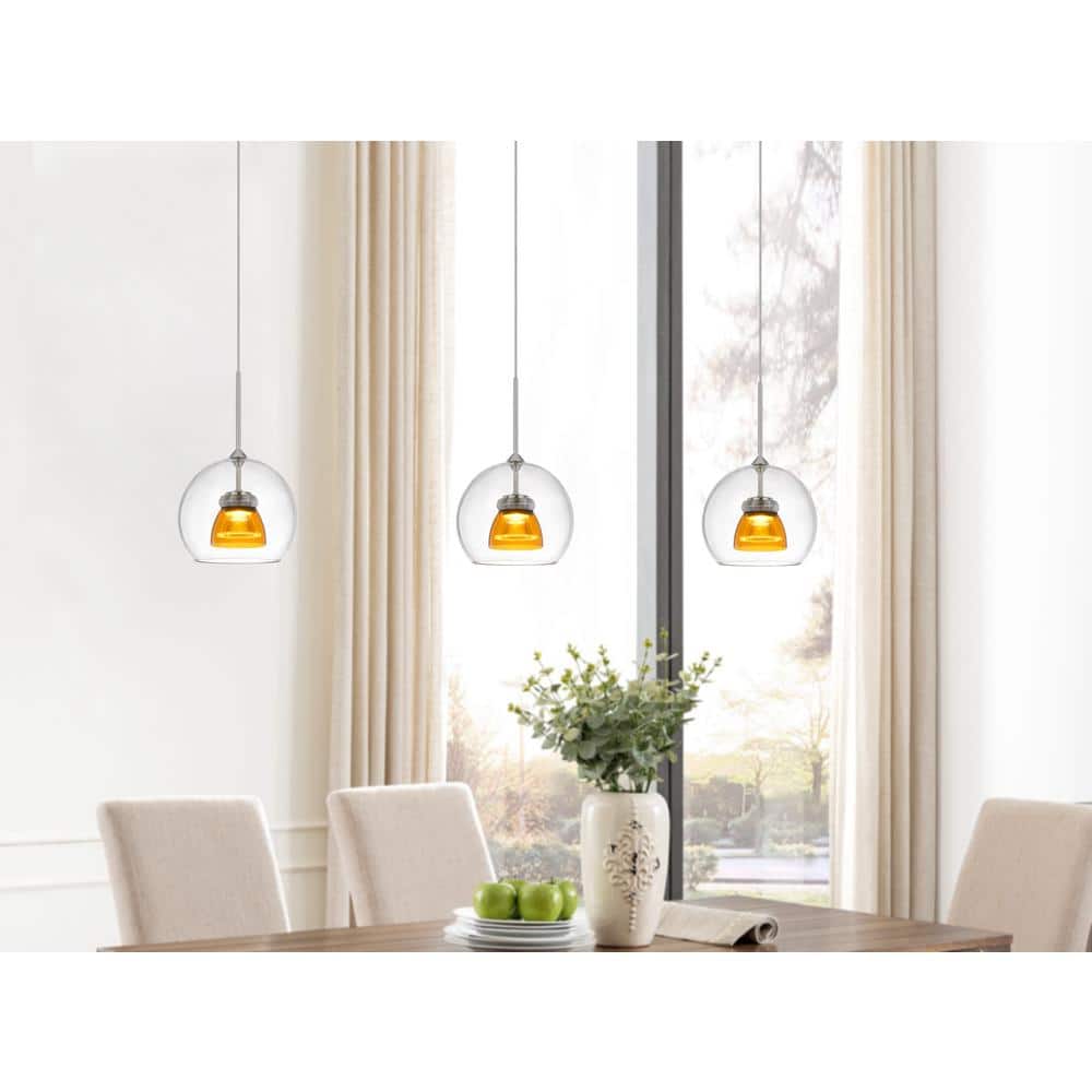 Contemporary Yellow LED Mini Pendant with Double Glass Shade